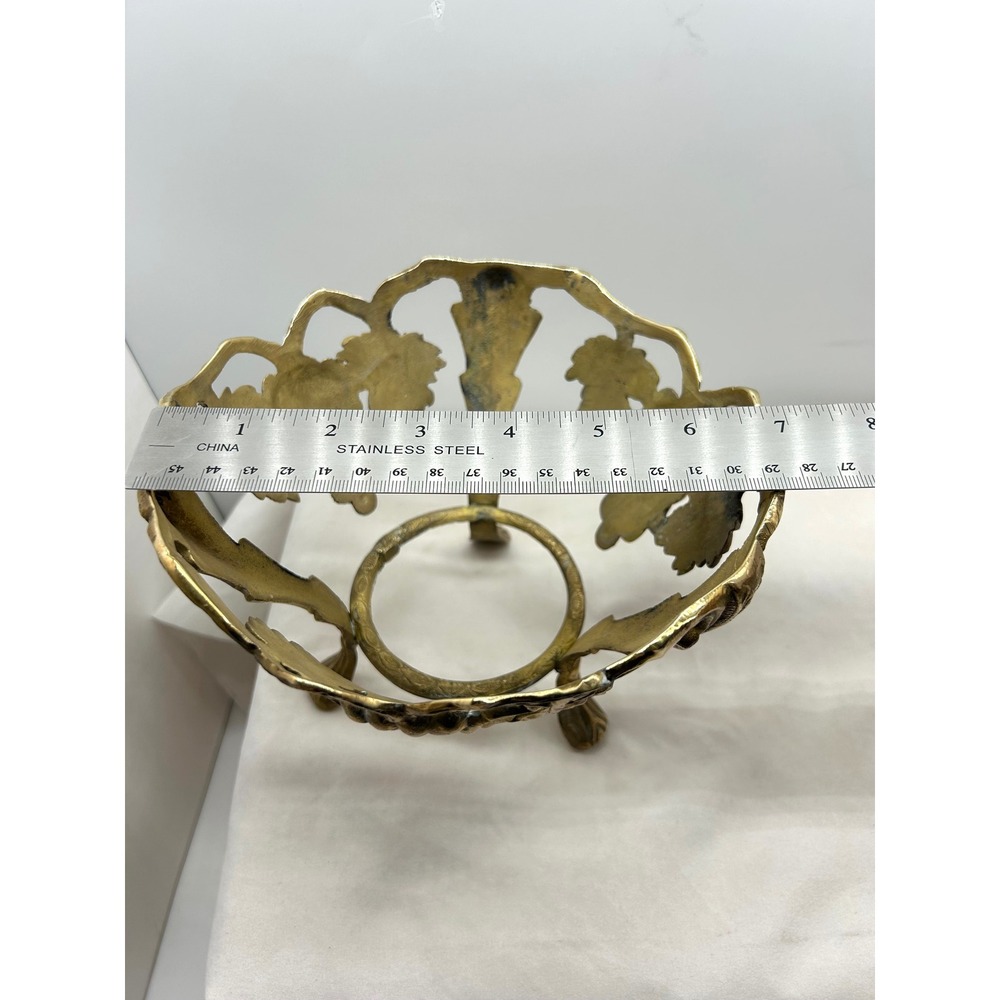 Brass Tone Grapevine Bowl Holder Footed Metal Plant Stand Centerpiece 7in - Picture 5 of 8